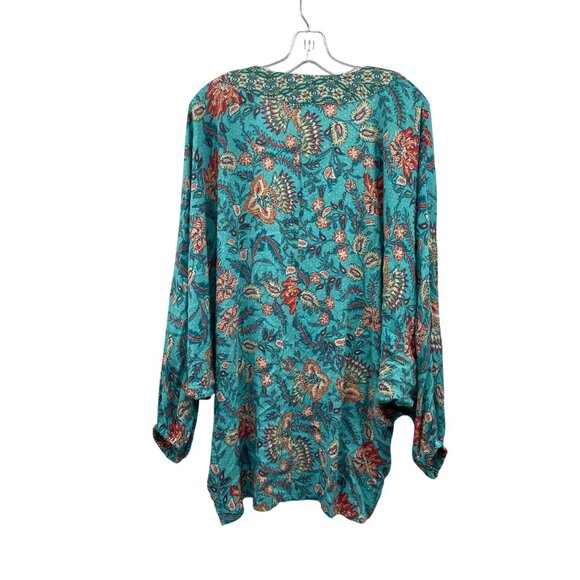 Maurices Floral Open Front Top Batwing Sleeve Turquoise/Multi Size S/M New - Picture 7 of 9